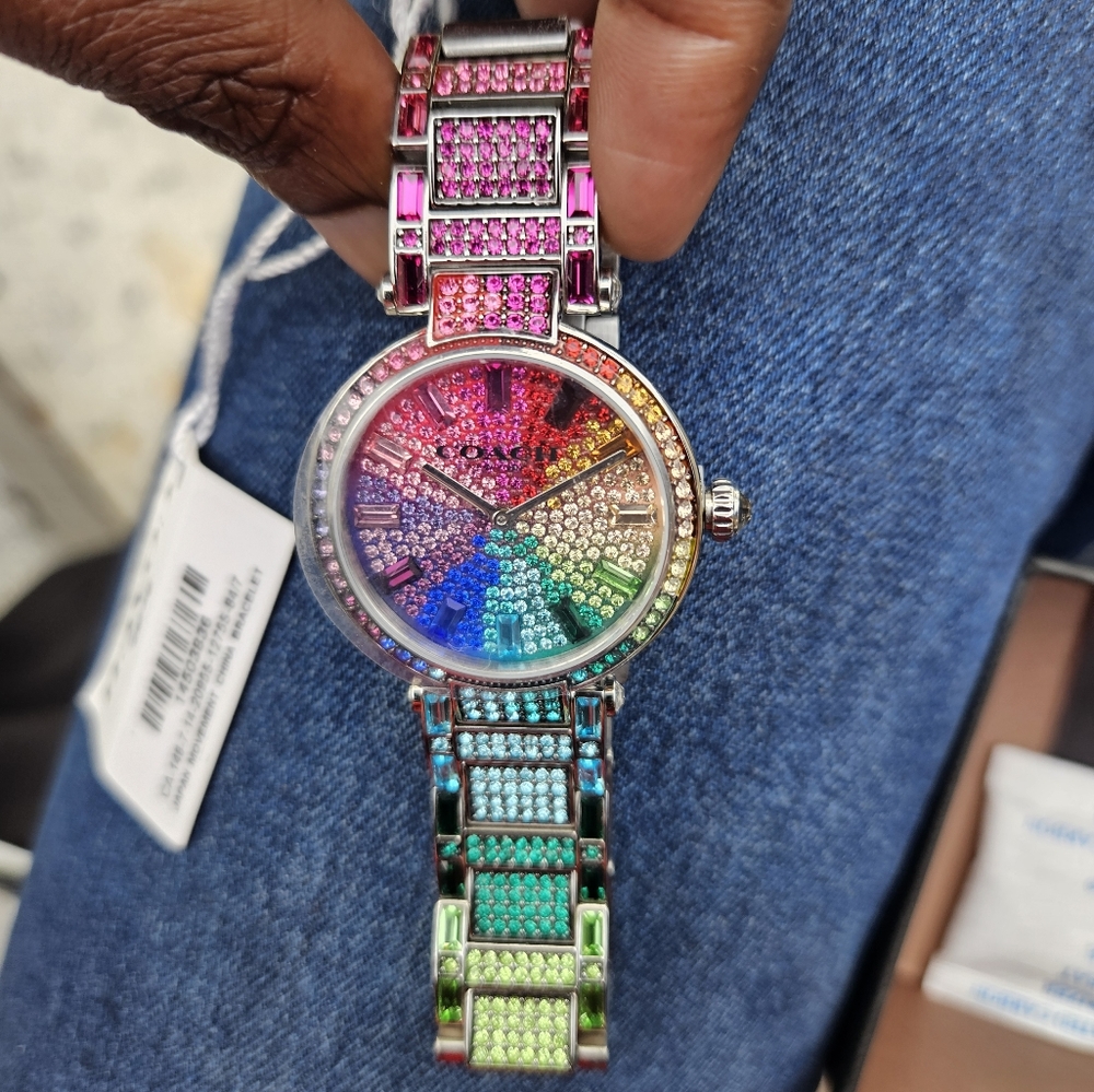 COACH CARY 34MM RAINBOW COLORED CRYSTAL ACCENT WATCH